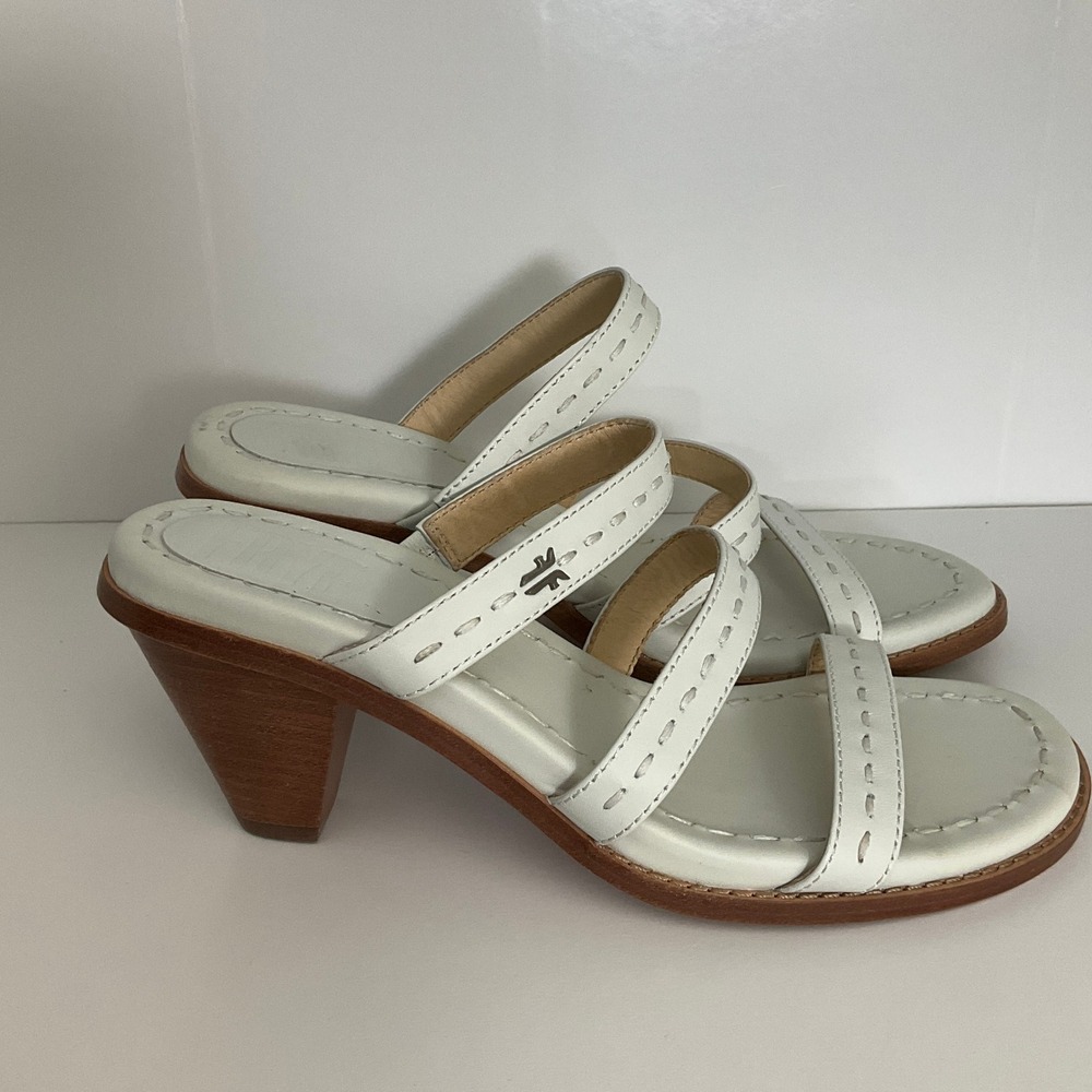 Frye Estelle Strappy Slide Leather Womens Sz 8 White Cone Heel